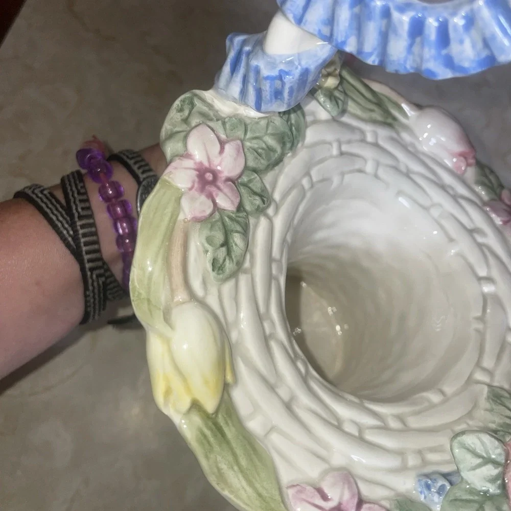 Vintage Fitz & Floyd Bunny & Hallow Ceramic Basket Sprint‎ Easter Flower Collect